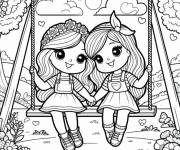 Coloriage Les belles amies au balan&ccedil;oire magique