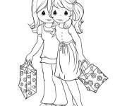 Coloriage Les belles amies au shopping
