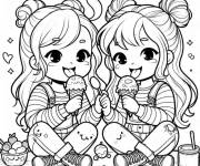 Coloriage Les deux amies mangeant des glaces