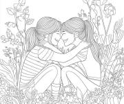Coloriage Les deux amies parmi les fleurs