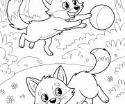Coloriage Les deux amis renards en jouant dans la foret
