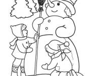 Coloriage Les petits amis construisant le bonhomme de neige
