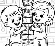 Coloriage Les petits amis jouant au lego