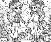 Coloriage Meilleurs amis aux cheveux longs