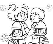 Coloriage Petits copains sur le chemin de l'&eacute;cole