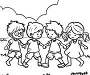 Coloriage Quatre copains dans la nature