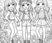 Coloriage Trois belles amies style manga