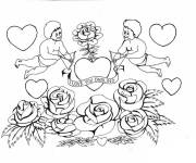 Coloriage et dessins gratuit Anges, fleurs et c&oelig;urs d'amour à imprimer