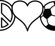 Coloriage et dessins gratuit C&oelig;ur d'amour de paix et de foot à imprimer