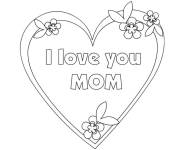 Coloriage et dessins gratuit C&oelig;ur d'amour pour maman d&eacute;cor&eacute; avec des fleurs à imprimer