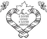 Coloriage et dessins gratuit C&oelig;ur d'amour pour maman et J&eacute;sus à imprimer
