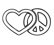 Coloriage C&oelig;ur et symboles d'amour et de paix