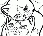 Coloriage et dessins gratuit Chats et Amour C&oelig;ur à imprimer