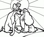 Coloriage et dessins gratuit Chiens de dessin anim&eacute; amoureux en c&oelig;ur d'amour à imprimer