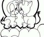 Coloriage et dessins gratuit Chiots mignons Amour C&oelig;ur à imprimer