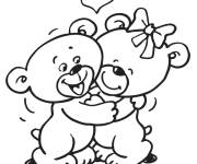 Coloriage et dessins gratuit Clain des oursons mignons avec c&oelig;ur d'amour à imprimer