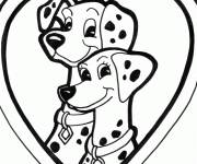 Coloriage Dalmatiens de Disney en c&oelig;ur d'amour