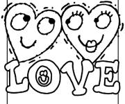 Coloriage Deux c&oelig;urs d'amour avec visages