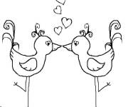 Coloriage Deux oiseaux avec c&oelig;ur d'amour