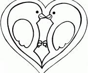 Coloriage Deux oiseaux en forme de coeur d'amour