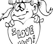 Coloriage Fille rigolote et coeur d'amour