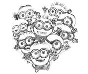 Coloriage Les minions en forme de coeur d'amour