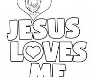 Coloriage Message d'amour de J&eacute;sus avec un coeur d'amour
