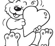 Coloriage Ourson heureux tenant un coeur d'amour