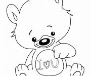Coloriage Ourson mignon vous aime avec un coeur