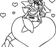 Coloriage Personnage de dessin anim&eacute; avec coeur d'amour