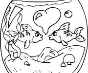 Coloriage Poissons dans un aquarium avec un coeur d'amour