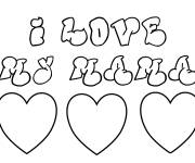 Coloriage Un message pour maman avec trois coeur d'amour