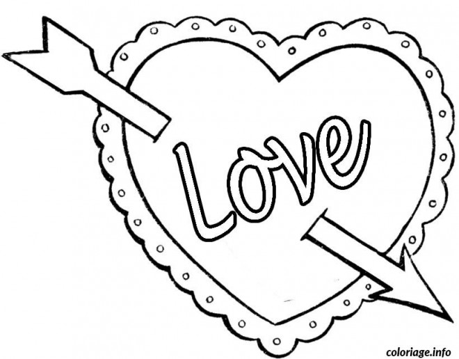Coloriage et dessins gratuits Cœur  d'Amour traversé d'une flèche à imprimer