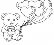 Coloriage Ours et Ballons de Coeurs d'Amour