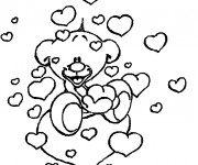 Coloriage et dessins gratuit Ourson mignon et Coeurs d'Amour à imprimer