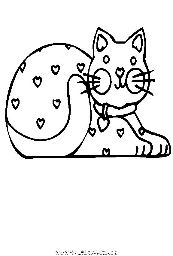Coloriage et dessins gratuits Un Chat décoré avec des Coeurs d'Amour à imprimer