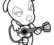 Coloriage et dessins gratuit chien d'animal crossing avec guitare à imprimer