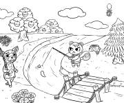 Coloriage P&ecirc;che au village Animal Crossing