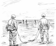 Coloriage Arm&eacute;e sur la plage de la Normandie