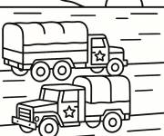 Coloriage Convois de camions de l'arm&eacute;e