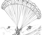 Coloriage Descente des parachutistes de l'arm&eacute;e