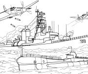 Coloriage Destroyer, sous-marin et avion de l'arm&eacute;e