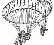 Coloriage Deux soldats en descente des parachutistes
