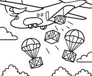 Coloriage Grosse avion de l'arm&eacute;e l&acirc;chant des fournitures