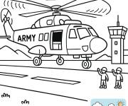 Coloriage H&eacute;licopt&egrave;re militaire dans la base