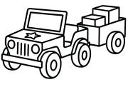 Coloriage Jeep de l'arm&eacute;e avec une remorque