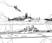 Coloriage et dessins gratuit L'attaque de l'avion de chasse contre le sous marin à imprimer