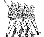 Coloriage Marche de l'arm&eacute;e en noir et blanc
