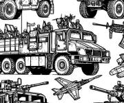 Coloriage Plusieurs v&eacute;hicule de l'arm&eacute;e