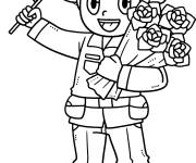 Coloriage Soldat avec le drapeau am&eacute;ricain et les fleurs